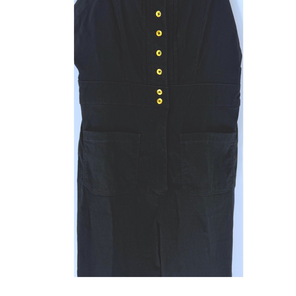 Maeve Anthropologie Colette Jumpsuit Black Tan Colorblock Button Front Size 8 - Picture 11 of 11
